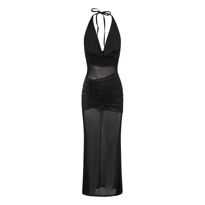 Scorpio Rizing  Onyx Drape Front Maxi Dress for Women | Best Price UAE